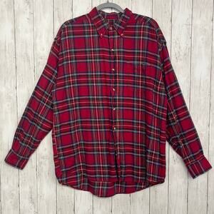 John Weitz Red Plaid Flannel Large Cabincore Grunge Lumberjack Button Down Shirt